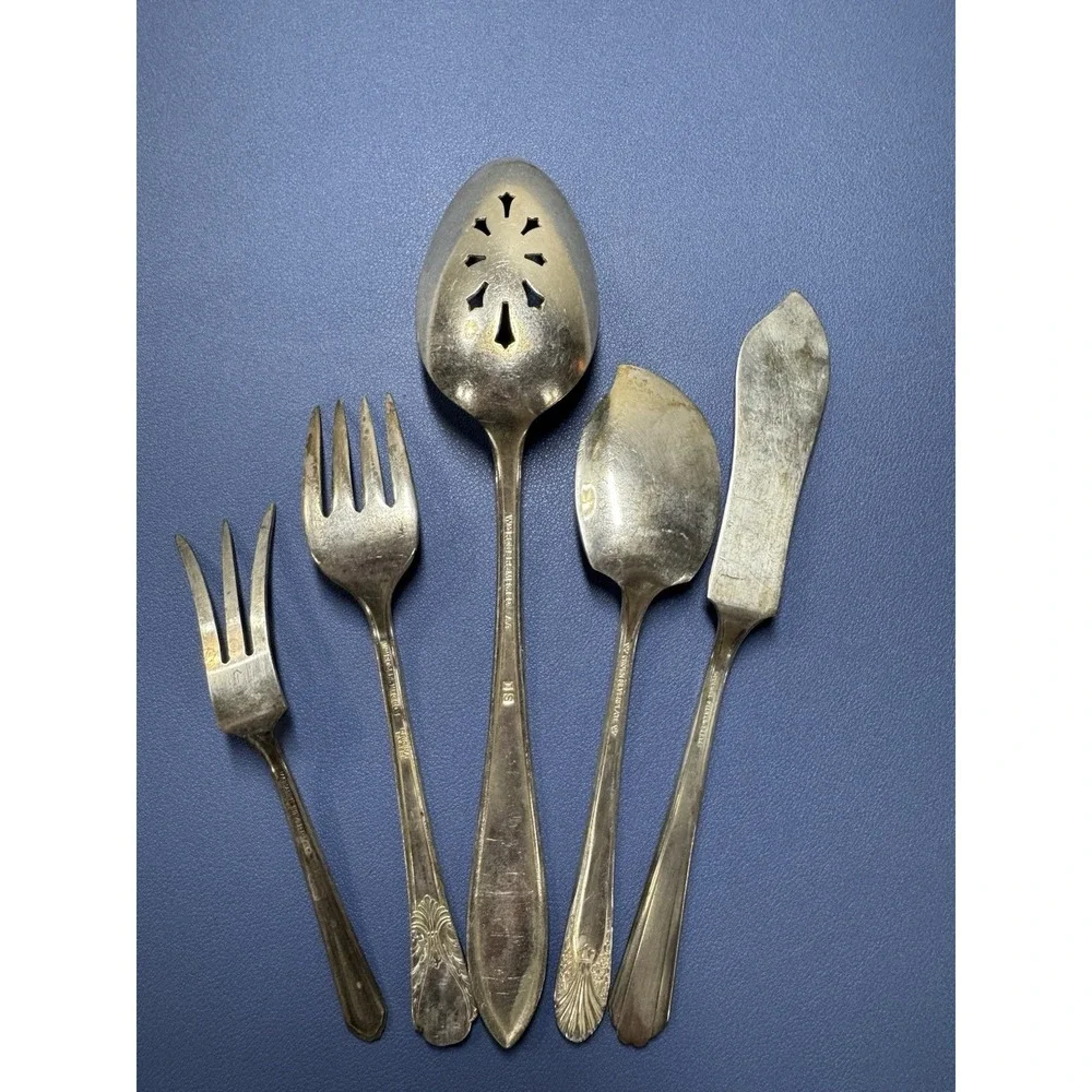 VTG Lot 5 Mixed Silverplate Spoons Forks Flatware Silver Plate CRAFT Jewelry MKR